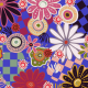 Tkanina 40788 | colorful flowers on checkered