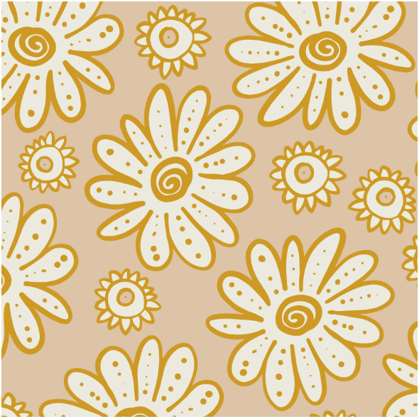 Tkanina 40807 | white flowers with yellow on beige