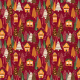 Fabric 40814 | christmas trees and homes on bright red