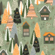 Tkanina 40816 | christmas trees and houses on light green