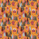 Fabric 40818 | christmas trees and houses on bright orange