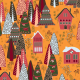 Fabric 40818 | christmas trees and houses on bright orange