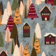 Tkanina 40820 | christmas trees and houses on grey