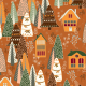 Tkanina 40821 | christmas trees and houses on brown