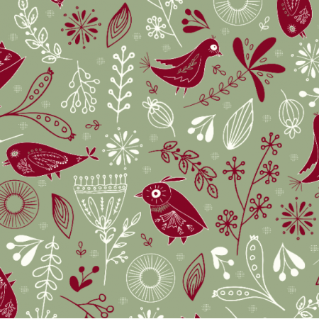 Fabric 40823 | christmas birds on green