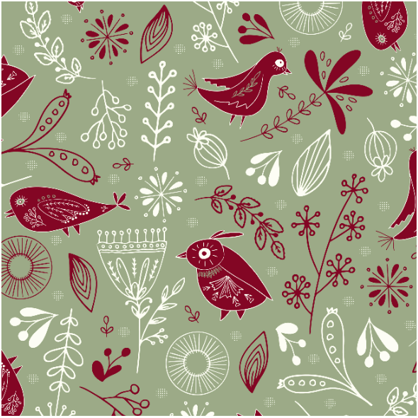 Tkanina 40823 | christmas birds on green