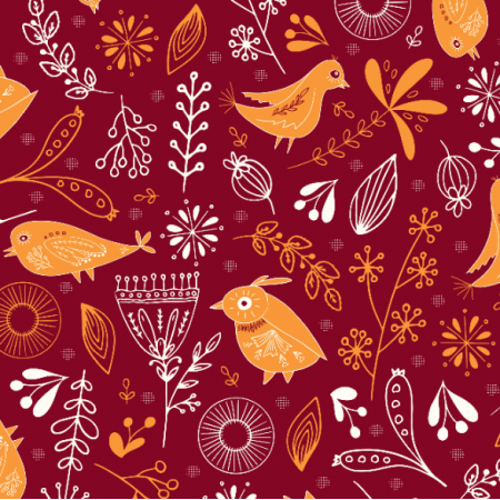 Fabric 40824 | christmas birds on bright red