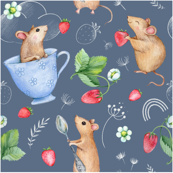 Fabric 42703 | Myszki na błękicie Herbatka truskawkowa