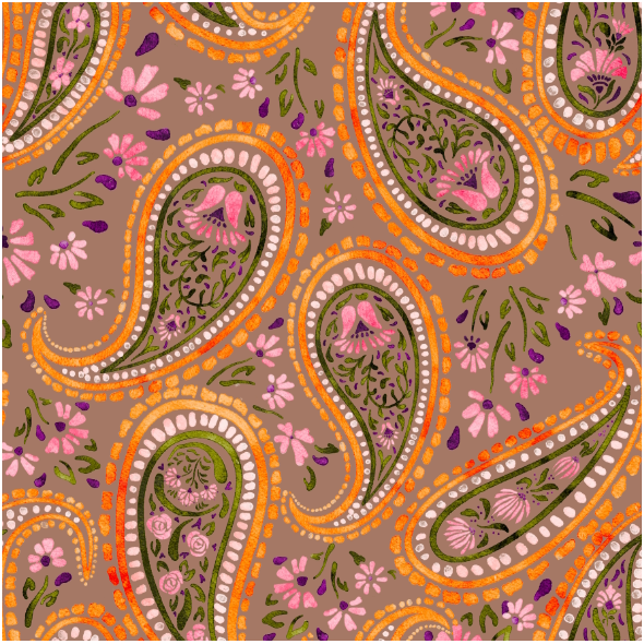 Fabric 42863 | Orientalny Wzór Paisley z Kwiatkami - Mocha Mousse 
