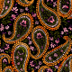 Fabric 42865 | Orientalny Wzór Paisley z Kwiatkami - Czarne Tło 