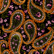 Fabric 42865 | Orientalny Wzór Paisley z Kwiatkami - Czarne Tło 