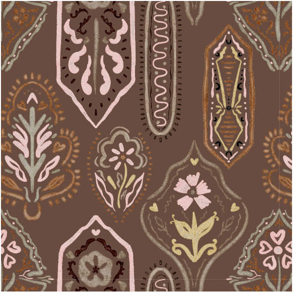 Tkanina 42867 | Orientalny Wzór BOHO - Brązowe Tło 