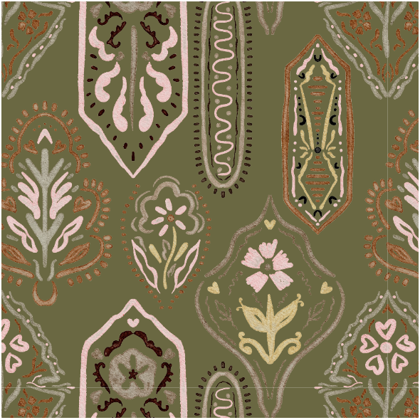 Tkanina 42980 | Orientalny Wzór BOHO - Zielony 
