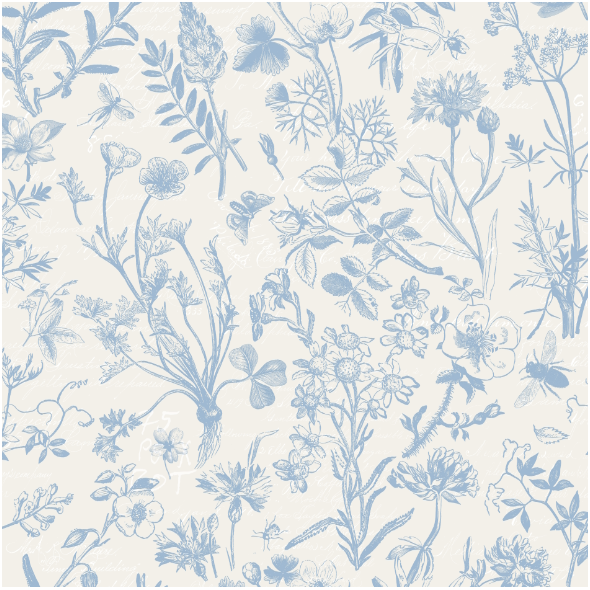 Fabric 42981 | POLNE Kwiatki Botanika - JaSne Niebieskie na Beżowym Tle 