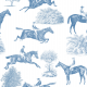 Fabric 42985 | ZAWODY KONNE - NIEBIESKI WZÓR TOILE NA BIAŁYM TLE 