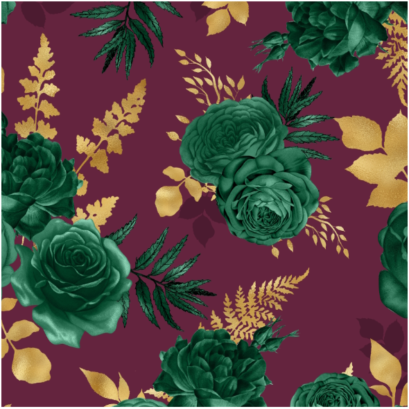 Fabric 43172 | Szmaragdowe Róże Na Purpurze