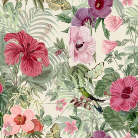 Fabric 43174 | Tropikalny Ogród Z Kolibrem I Motylami 