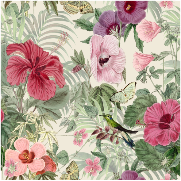 Fabric 43174 | Tropikalny Ogród Z Kolibrem I Motylami 