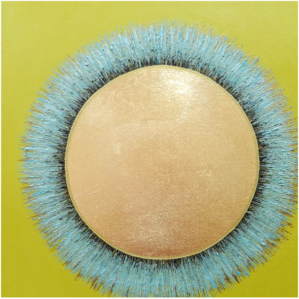 Fabric 43208 | Niebieski kwiat na limonkowym tle