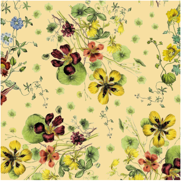 Fabric 43247 | Bukiet Letnich Kwiatów z Nasturcjami - Żółte Tło 