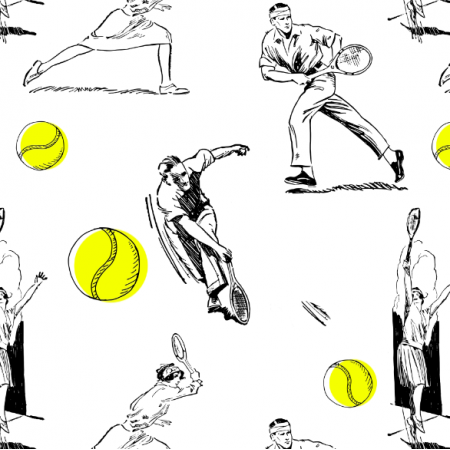 43275 | Tenis  - CzArno-Biały wzór z Żółtymi Piłkami Tenisowymi 