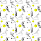 Fabric 43275 | Tenis  - CzArno-Biały wzór z Żółtymi Piłkami Tenisowymi 