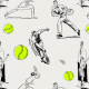 Fabric 43276 | Tenis - Monochromatyczny Szary wzór z Zielonymi Piłkami 