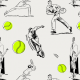 Fabric 43276 | Tenis - Monochromatyczny Szary wzór z Zielonymi Piłkami 
