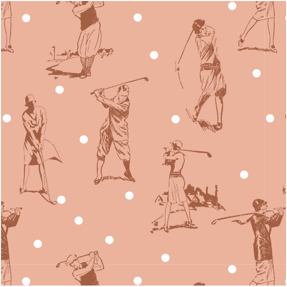 Tkanina 43282 | Gra w golfa i Białe kropki na Różowym Tle 