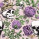 Tkanina 43299 | Czaszki korony i Fioletowe Róże - Jasny Gotyk na Różowym Tle - Summerween 