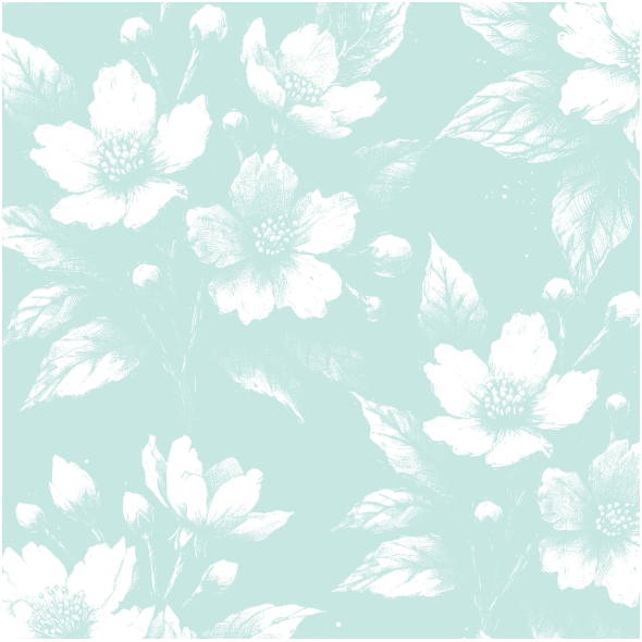 Fabric 43723 | BIAŁE KWIATY JAŚMINU NA MIĘTOWYM TLE 