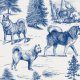 Fabric 44757 | Psy Szpice Północne w Zimowym Krajobrazie z Łosiami - Wzór Toile - Niebieskie na szarym Tle