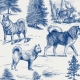 Fabric 44757 | Psy Szpice Północne w Zimowym Krajobrazie z Łosiami - Wzór Toile - Niebieskie na szarym Tle