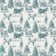 Tkanina 44758 | Psy Szpice Północne w Zimowym Krajobrazie - Wzór Toile - Turkusowy na szarym Tle 