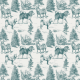 Tkanina 44758 | Psy Szpice Północne w Zimowym Krajobrazie - Wzór Toile - Turkusowy na szarym Tle 