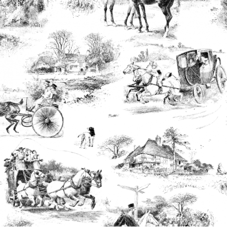 45161 | Konna Podróż Dyliżansem - Czarno-Biały Wzór Toile 