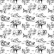 Tkanina 45161 | Konna Podróż Dyliżansem - Czarno-Biały Wzór Toile 