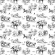 Tkanina 45161 | Konna Podróż Dyliżansem - Czarno-Biały Wzór Toile 