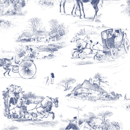 45162 | Konna Podróż Dylizansem - Niebiesko-Biały wzór Toile 