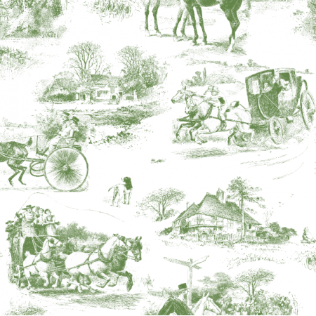 45163 | Konna Podróż DyliŻansem - Biało-Zielony Wzór Toile 