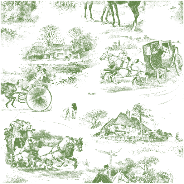 Fabric 45163 | Konna Podróż DyliŻansem - Biało-Zielony Wzór Toile 