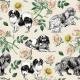 Tkanina 45166 | Pieski Spaniele Miniaturowe i Dzika Róża - Kremowe Tło 