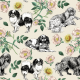 Tkanina 45166 | Pieski Spaniele Miniaturowe i Dzika Róża - Kremowe Tło 