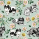 Tkanina 45169 | Pieski Spaniele Miniaturowe i Dzika Róża - Zielowe Tło 