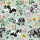 Tkanina 45169 | Pieski Spaniele Miniaturowe i Dzika Róża - Zielowe Tło 