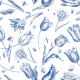 Tkanina 45171 | Tulipany i Owady - Niebiesko-Białe 