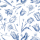Tkanina 45171 | Tulipany i Owady - Niebiesko-Białe 