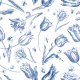 Fabric 45171 | Tulipany i Owady - Niebiesko-Białe 