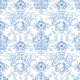 Fabric 51425 | ROCOCO Ozdobny wzór z Fantastycznymi Postaciami i Zwierzętami - Biało-Niebieski  