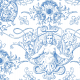 Fabric 51425 | ROCOCO Ozdobny wzór z Fantastycznymi Postaciami i Zwierzętami - Biało-Niebieski  